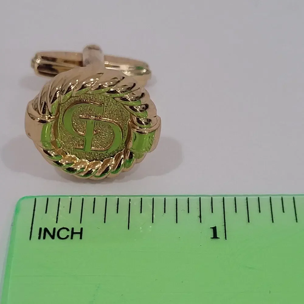 Single Only 1 Christian Dior CD Gold Tone Logo Round Cufflink Vintage‎ Authentic
